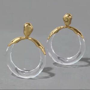 Molten Metal Lucite Hoop Large Drop Earrings Gold Tone Alexis Bittar F08